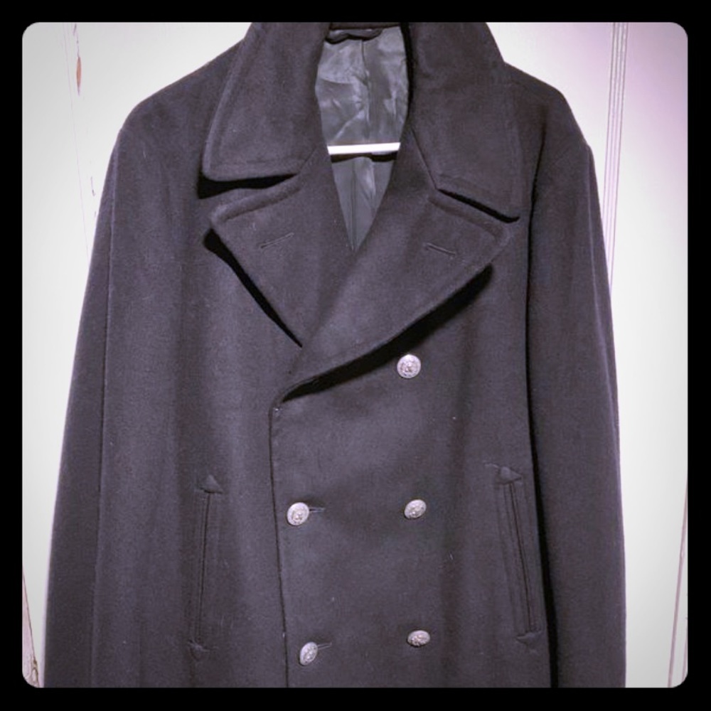 %100 wool black overcoat peacoat 40L military